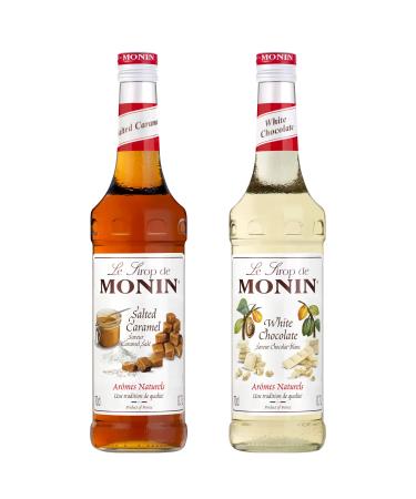 MONIN - Salted Caramel Syrup and White Chocolate Assortment for Coffee, Cappuccino, Latte and Hot Chocolate - Natural Flavours - 2 x 70cl