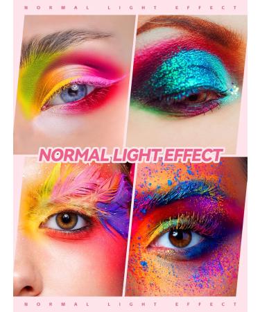 Kalolary Neon Eyeshadow Palette - 24 Highly Pigmented Matte & Sparkling Colors Glows in the Dark UV Blacklight with 4 Pink Brushes - International Shipping Available - Buy Online on GoSupps.com