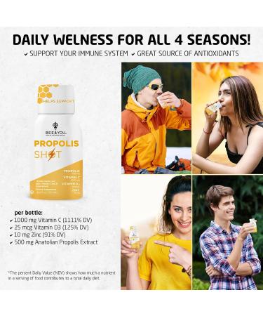 BEE and You 100% Natural Propolis Extract Shot Immune Support Supplement Antioxidants Vitamin C D3 Zinc Orange Juice Raw Honey 50 ml 12 Pack for Men and Women - Buy Online on GoSupps.com