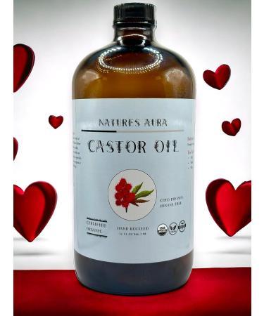 Buy Organic Castor Oil - 946ml Cold Pressed Hexane Free | Natures Aura | Free Mascara Wands - USDA Approved - Buy Online on GoSupps.com