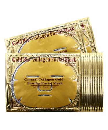 Adofect 12PC 24K Gold Gel Collagen Crystal Facial Masks Sheet Patch For Anti Aging, Puffiness, Anti Wrinkle, Moisturizing, Deep Tissue Rejuvenation and Hydrates Skin 12 PCS