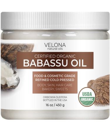 Velona Babassu Oil USDA Certified Organic - 16 oz | 100% Pure and Natural Carrier Oil | Refined, Cold Pressed | Face, Hair, Body & Skin Care and Cooking | Use Today - Enjoy Results Organic Babassu Oil 16 oz