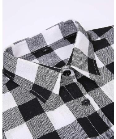 Uillnoodu Women's Flannel Plaid Shirt - Long Sleeve Regular Fit Button Down Casual (White/Black Plaid, Large) - Buy Online on GoSupps.com