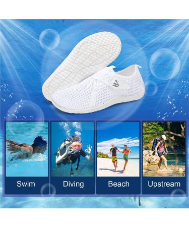 Spesoul Water Sports Shoes - Quick Dry Barefoot Aqua Shoes for Beach, Pool, Surf, Yoga - White Mesh, 8 Women/6.5 Men - Buy Online on GoSupps.com