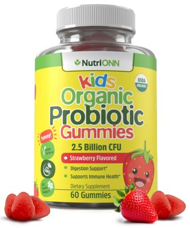 NutriONN Organic Kids Probiotic Gummies - USDA Organic Chewable Probiotics for Kids - 60 Delicious Gummies - Child Digestive Immune Support & Gut Health Supplement - Vegan & Non-GMO