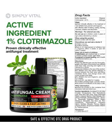 SimplyVital Antifungal Cream 1%, Made in USA - Fast Acting Relief for Jock Itch, Ringworm & Athlete's Foot - 2 oz - Buy Online on GoSupps.com
