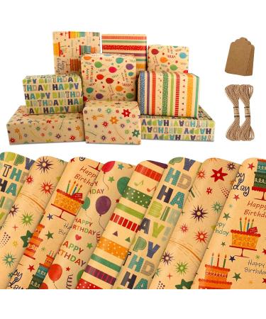 Wrapping Paper Sheets-Birthday Wrapping Paper for Women Men Girls Boys Female Male-Kraft Recycled Gift Wrapping Paper Set Birthday Gift Wrap Paper and Tags and String for Present Wrapping Paper-Eco Wrapping Paper Birthday Paper Wrapping Birthday Wrap Pape - Buy Online on GoSupps.com