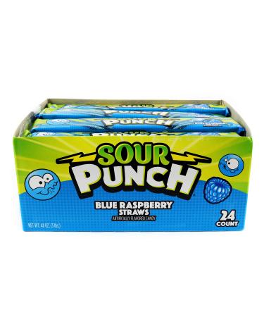 Sour Punch Straws, Sweet & Sour Flavored Soft, Chewy Candy, Tray, Blue Raspberry , 2 Ounce (Pack of 24) Blue Raspberry 2 Ounce (Pack of 24)