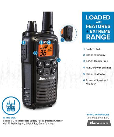 Midland LXT600VP3 FRS Two-Way Radio - 30 Mile Range Walkie Talkie 121 Privacy Codes NOAA Weather Alert - 2 Pack, Black - Buy Online on GoSupps.com