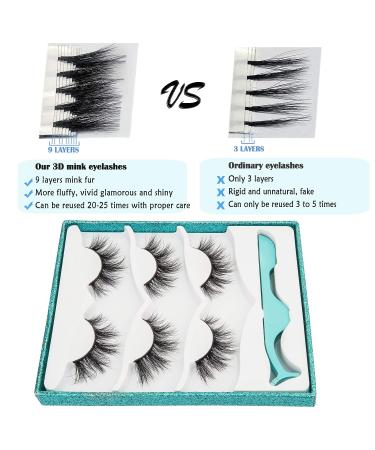 Goo Goo 16mm Siberian 3D Mink Eyelashes 3 Pairs Set - Handmade Crossed Cluster Daily Style - Buy Online on GoSupps.com