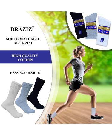 Braziz Diabetic Crew Socks 12 Pairs | Non-Binding Cushion Cotton | Men's Women's White Black Grey | Size 9-11 - Buy Online on GoSupps.com