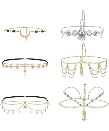 LoyalLook 6PCS Gold Boho Head Chain Jewelry Set - Bridal Wedding & Halloween Headpiece for Women - Buy Online on GoSupps.com
