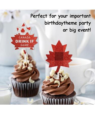 Red Glitter Canada Day Cupcake Toppers Set of 18 - This is a perfect Canada Day on July 1st: a baby shower party and themed birthday party decoration for boys and girls - SugarGera - Buy Online on GoSupps.com