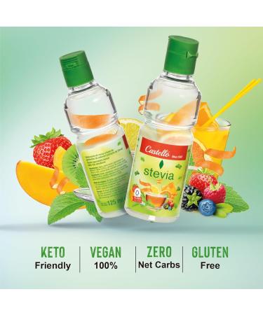 Castello since 1907 Stevia Liquid Drops 125 ml | 375 servings | 10 drops 1 teaspoon of sugar | Zero Calorie Sugar Substitute | 0 Calories - 0 Glycemic Index - 0 Net Carbohydrates - Keto - Buy Online on GoSupps.com