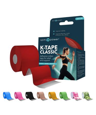 RPM Power Kinesiology Tape (5 Metres) - Sports Tape Latex Free Water Resistant Tape for Muscles & Joints - Perfect for Sports Muscle Aches & Rehabilitation (Single Box Red) Single Box Red