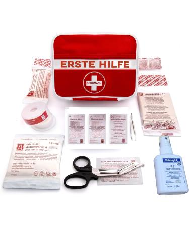 First Aid Set - German Language Emergency Kit for Hiking Travel & Home - Complete First Aid Bag with Plasters & Strips - Buy Online on GoSupps.com