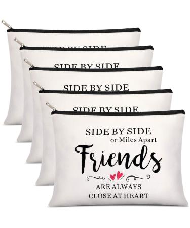 5 Pieces Friend Gifts Cosmetic Bag for Women, Side Friends Gifts, Long Distance Friendship, Birthday, Christmas Gifts Travel Cases Makeup Bags for Friends Family Sister (Side By Side)