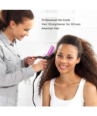 Hot Comb Hair Straightener - Portable Electric Heating Comb for Travel - Anti-Scald Beard & Hair Straightening Press Comb - Ceramic Curling Iron for Wet & Dry Hair - Purple - Buy Online on GoSupps.com