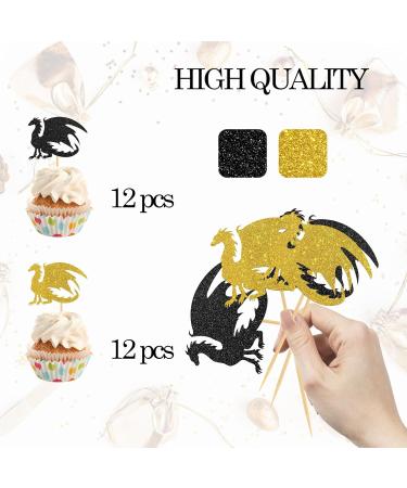 INNORU Dragon Cupcake Toppers Fantasy Birthday Party Decorations Flying Dragon Baby Shower Birthday Wedding Party Decorations Supplies Pack of 24 Glitter - Buy Online on GoSupps.com