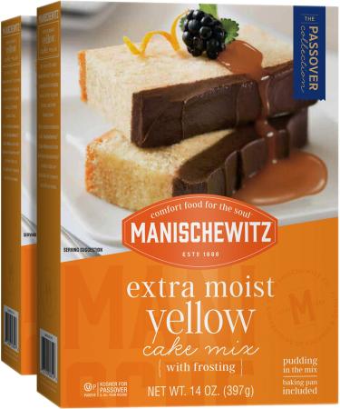 Manischewitz Extra Moist Yellow Cake Mix with Frosting 14oz (2 Pack), Kosher for Passover, Baking Pan Included! cake 14 Ounce (Pack of 2)
