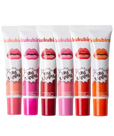 kukubird 6pcs Lip Tattoo Peel & Reveal Waterproof Lipgloss Lip Tint Womens Girl Makeup Beauty Set- Lip Tattoo Multicolored