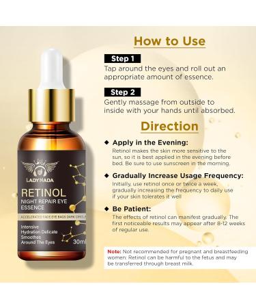 LADY NADA Retinol Eye Serum - Hydrating Anti-Aging Night Repair for Dark Circles & Fine Lines - Collagen & Natural Extracts - 1.00 Fl Oz - Buy Online on GoSupps.com