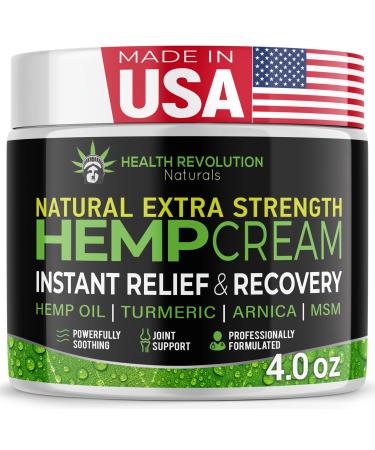 Health Revolution Hemp Arnica Cream Maximum Strength - Soothes Muscles Joints Feet Nerve Back Knee Hip with Arnica MSM Emu Turmeric - Expertly Formulated 4oz