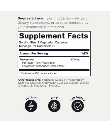 Toniiq Ultra High Purity Resveratrol Capsules - 98% Trans-Resveratrol - Highly Purified and Bioavailable - 180 Caps Reservatrol Supplement 180 Count (Pack of 1) - Buy Online on GoSupps.com