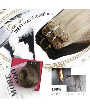Moresoo Human Hair Weft Extensions 24 Inch Dark Brown Ombre to Caramel Blonde Double Weft - 100g/Pack - Sew in Real Hair Extensions #4/27/4 - Buy Online on GoSupps.com