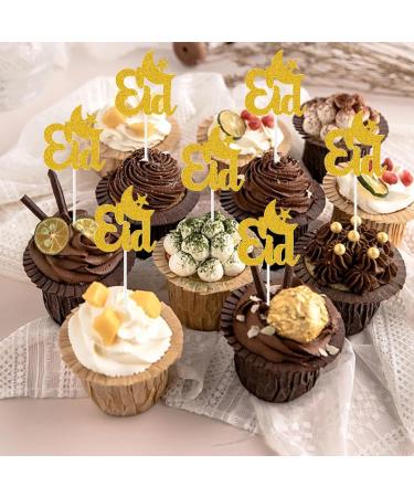 Eid Mubarak Cake Topper Pack of 32 Glitter Moon and Star Ramadan Cake Decoration Gold Eid Mubarak Cupcake Topper for Muslim Islam Kareem Party Decoration Supplies - Buy Online on GoSupps.com