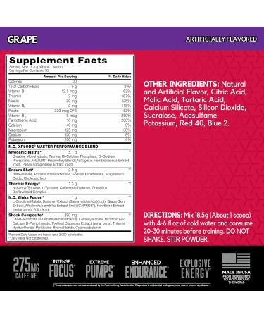 BSN N.O.-XPLODE Pre Workout Powder Energy Supplement for Men and Women with Creatine and Beta-Alanine Grape 16 Servings 0.65 Pound (Packaging May Vary) - Buy Online on GoSupps.com