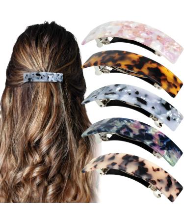 OIIKI 5PCS French Hair Barrettes for Women, Vintage Hair Clips, Durable Cellulose Acetate Barrettes, Elegant Colorful Hair Pins, Hair Accessories for Long Hair for Daily Use or Parties (5 Colors)