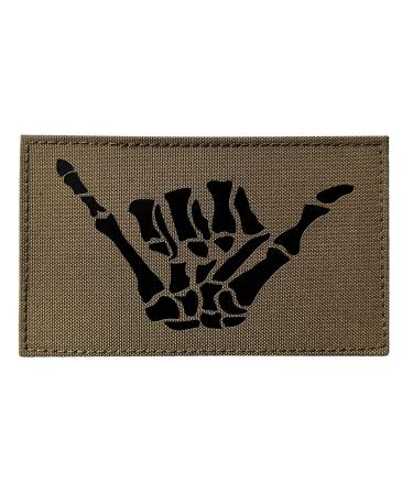 5x3 inch Large Infrared IR Skull Skeleton Middle Finger Patch Tactical Vest Patch Hook-Fastener Backing (Coyote Brown Tan)