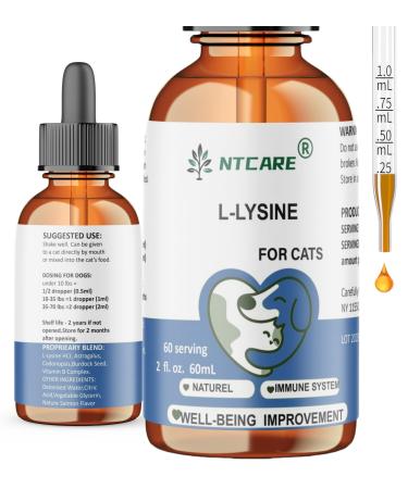 L-Lysine Supplement for Cats - Cat Supplement for Sneezing and Runny Nose Cold Immune Support Eye Function and Respiratory Health Lysine 2 fl oz