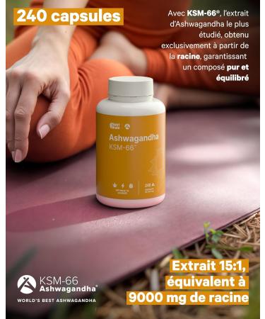 Ashwagandha KSM-66 9000mg - 240 G lules | Extra Fort 5% Withanolides | Anti Stress Sommeil nergie | Longue Dur e | Dosage Elev : 600mg Extrait Concentr 15:1 - Buy Online on GoSupps.com