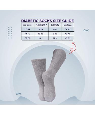 Diamond Star Diabetic Socks - Non-Binding Cotton Crew 24 Pairs - Grey 10-13 Men Women - Buy Online on GoSupps.com
