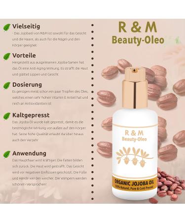 R&M Beauty Oleo Jojoba Oil - 100% Pure Cold-Pressed Jojoba Oil for Face Body & Hair - Anti-Aging Natural Skincare - 100ml - Buy Online on GoSupps.com