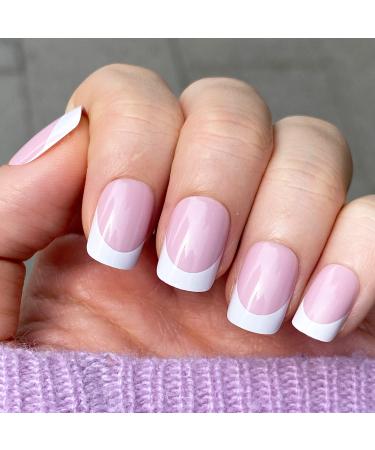 Novo ovo nails to stick on short corner oval nude french tips press on nails mauve light purple French manicure artificial fingernails to stick on artificial nails with glue for Valentine's Day Tipsy
