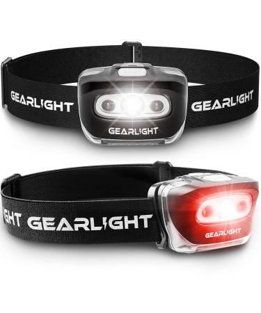 GearLight LED Head Lamp - Pack of 2 Outdoor Flashlight Headlamps w/Adjustable Headband for Adults and Kids - Hiking & Camping Gear Essentials - S500 Black 2 Pack