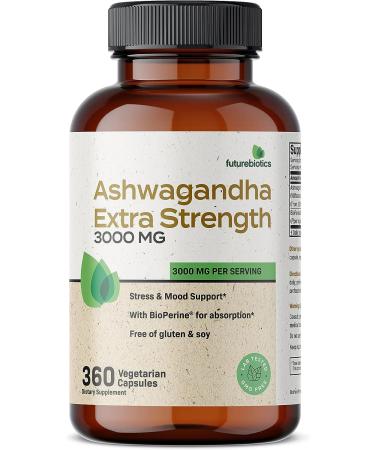 Futurebiotics Ashwagandha Capsules 3000mg - Natural Stress Relief & Mood Support Supplement | 360 Capsules - Buy Online on GoSupps.com