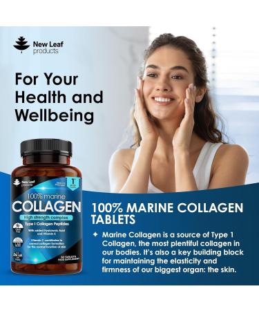 Pure Marine Collagen 1500mg - Type 1 Hydrolysed Peptides with Hyaluronic Acid & Vitamin C - High Strength Supplements for Women and Men - 60 Tablets - Buy Online on GoSupps.com