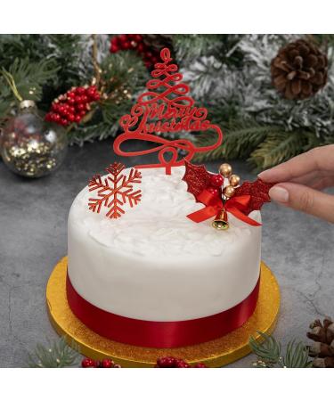 Merry Christmas Cake Decoration topper Yule Log Cupcake Toppers 3 Piece Gold silver red Leaf Holly Set (3 set red holly) - Buy Online on GoSupps.com