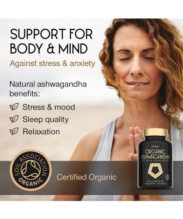 Organic Ashwagandha High Strength - 1000mg Ashwaganda 120 Capsules - Natural Support for Calm & Balance - Pure Root Powder with Black Pepper - Enhanced Absorption - Soil Association Organic Certified 120 count (Pack of 1) - Buy Online on GoSupps.com