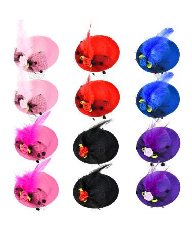 12 Pieces Mini Hat Clips Tea Party Hats for Girls Fascinator Mini Hat Hair Clips with Ribbon Flowers Faux Feather Mesh Bow Barrette Hairpin for Girls Toddler Costume Accessory - Buy Online on GoSupps.com