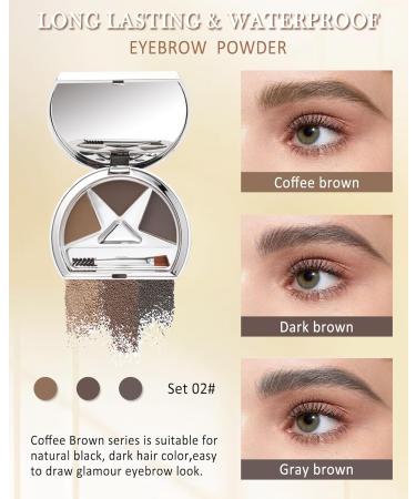 Eyebrow Powder Makeup Kit-3 Colors Eye Brow Powder Long-Lasting Waterproof Tinted Eyebrow Powder Medium Dark Grey Brown Brow Filler Fill & Sculpt Full Eyebrow for Women With Mirror Brow Tool-Set 02 02# Coffee Brown - Buy Online on GoSupps.com