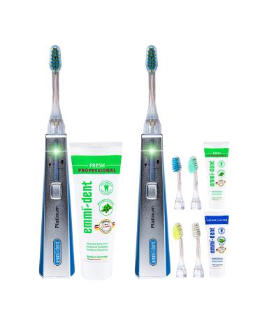 Emmi-Dent toothbrush ultrasound platinum carbon + blue i ultrasound toothbrushes ideal for sensitive teeth & gums without scrubbing electrical toothbrush ultrasound growing & children family blue + blue - Buy Online on GoSupps.com