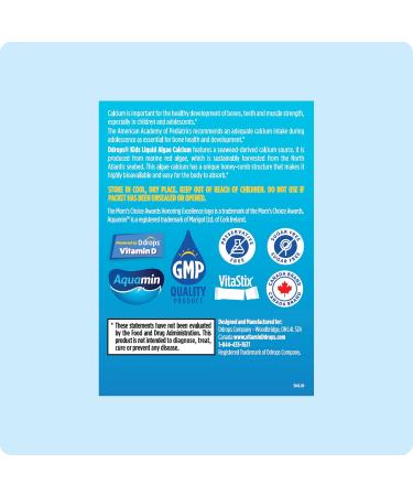 Ddrops Kids Liquid Calcium with Magnesium Vitamins D3 K2 and Zinc for Kids 30 Packets. Algae Derived Calcium to Support Bone Health and Muscle Function. Non-GMOs Allergy-Friendly Sugar Free - Buy Online on GoSupps.com