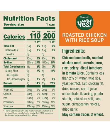 Campbell's Well Yes! Roasted Chicken with Rice Soup, 13g Protein, 16.3oz Can, Pack of 12 - Buy Online on GoSupps.com