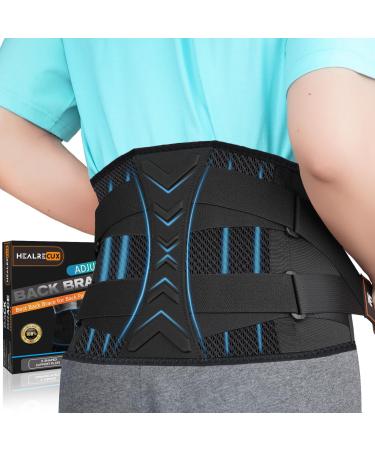 AONOKOY Back Brace for Men Women Lower Back Pain Relief with 7 Stays  Back Support Belt with Dual Adjustable Straps Lumbar Support Belt for Herniated Disc  Sciatica Scoliosis L/XL(Waist:29.5-41.3 L/XL Black