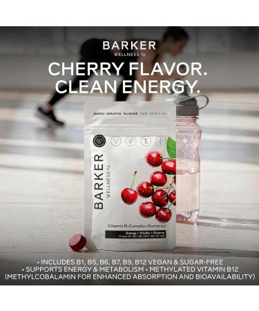 Barker Wellness Vegan B-Complex Gummies Comprehensive Energy & Metabolism Boost with B1 B5 B6 B7 Biotin B9 Folate B12 | Sugar-Free Cherry Flavor for Daily Focus & Vitality - Buy Online on GoSupps.com